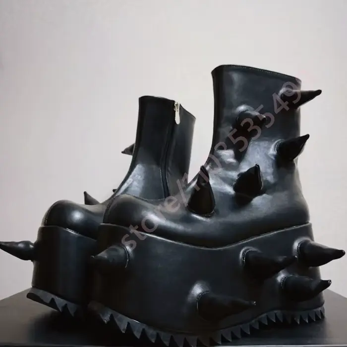 Bottes de moto Punk à pointes noires, bottes courtes décontractées à bout rond Street Rock gothique 