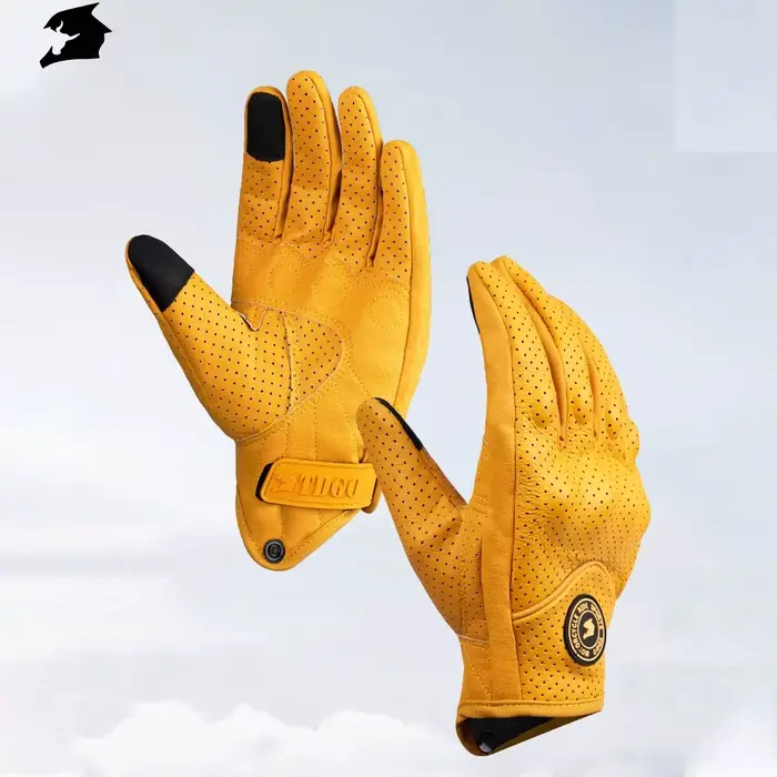 Gants de course respirants jaunes pour moto