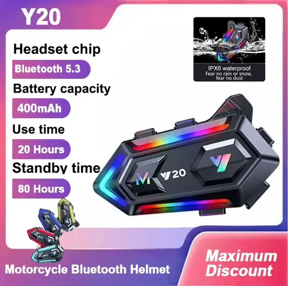 Casque de moto Y20 avec écouteurs sans fil BT5.3