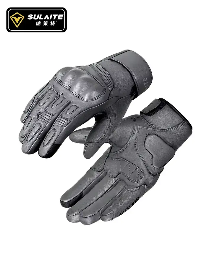 Gants de moto SULAITE chauds en fourrure de chèvre, style rétro vintage, doublés polaire, compatible