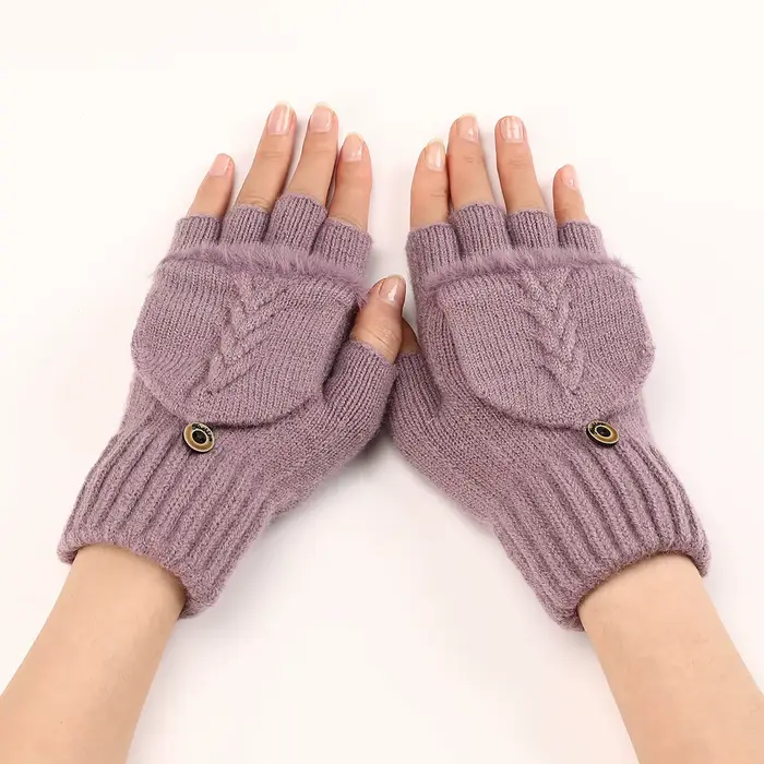 Botvotee – gants noirs avec Forrchettes, manches demi-doigt pour femmes, tricot d'hiver, accessoires