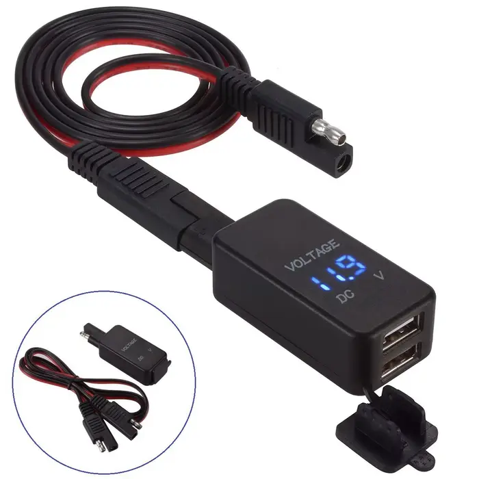 Adaptateur SAE vers USB avec voltmètre pour moto, prise de déconnexion rapide, chargeur USB étanche 