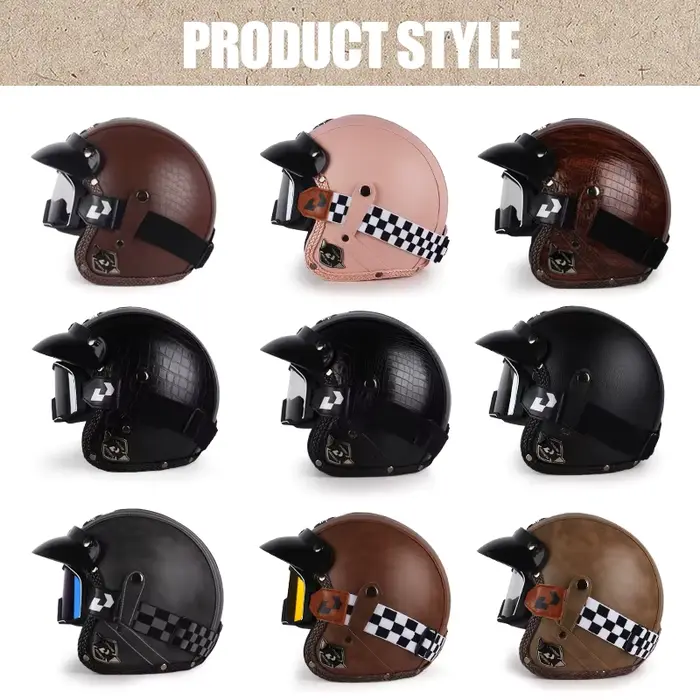 Casque de Moto rétro en cuir PU visage ouvert 3/4 casques de vélo Chopper classique Casco