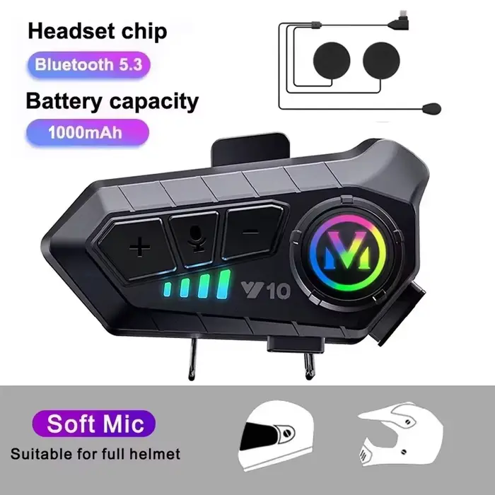 Casque de moto V5.3 avec écouteurs Bluetooth, commande vocale, appel mains libres sans fil, écouteur