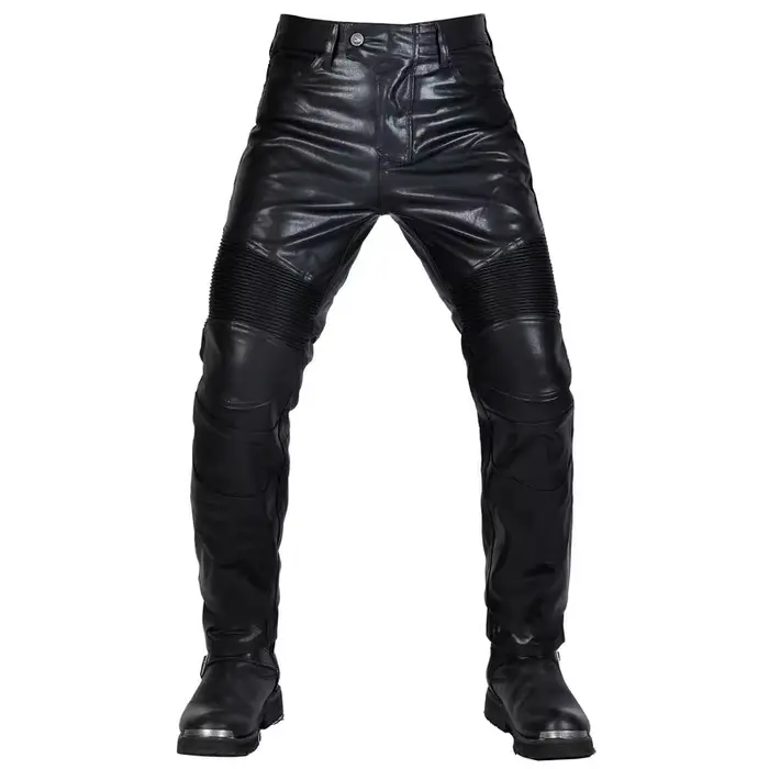 Pantalon de course de Motocross en cuir PU pour hommes, imperméable, coupe-vent, avec 4 genouillères