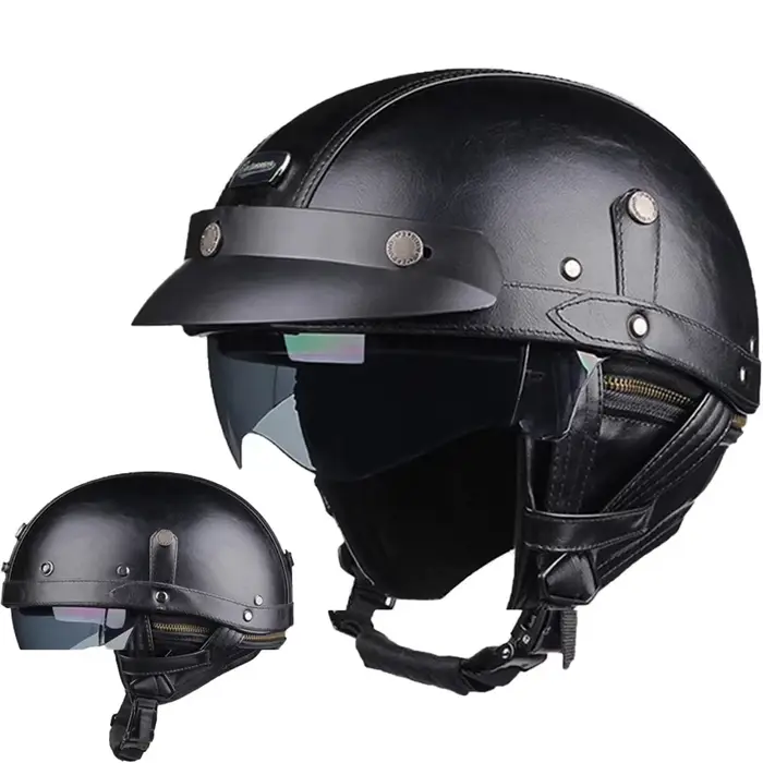Moto cuir rétro Capacete De Moto Scooter Moto casque allemand Dot sécurité Vintage Casco Moto quatre