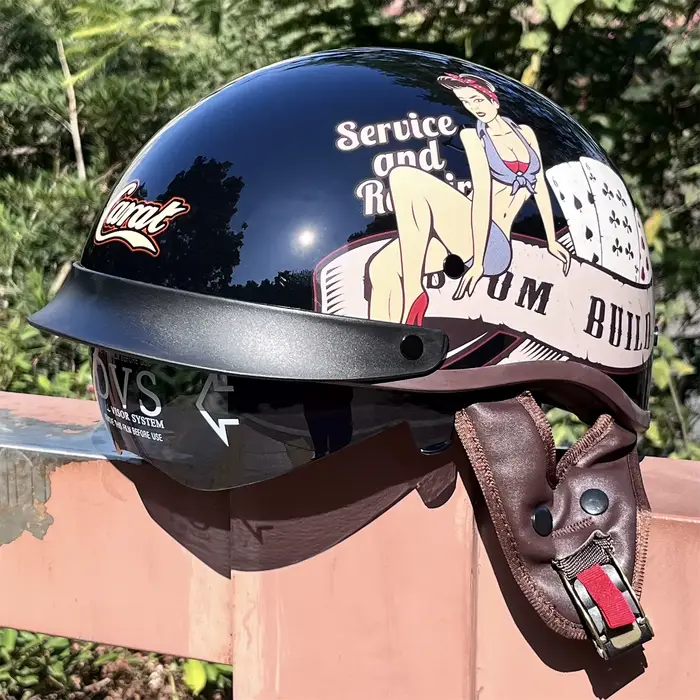 Casques de moto rétro pour hommes, demi-casque vintage avec visière intégrée, casque de sécurité pou