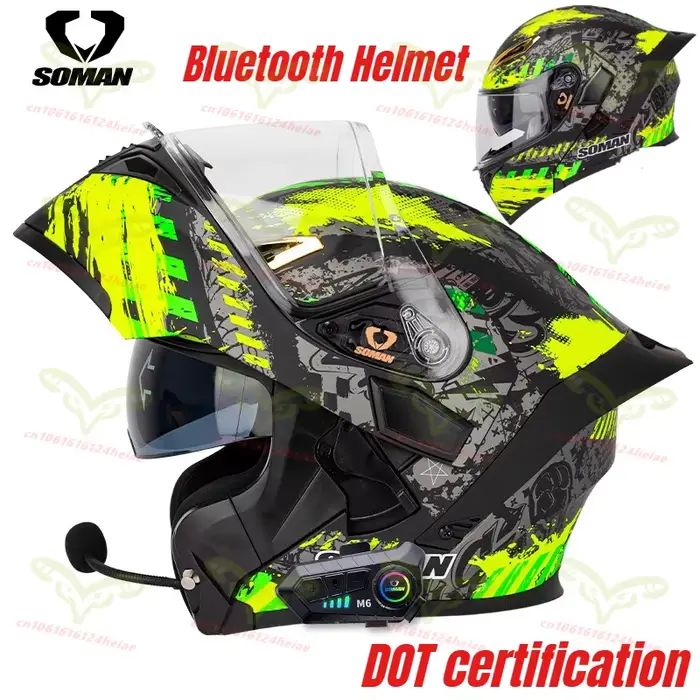 Casque de moto SOMAN Flip Up intégral à double visière homologué DOT avec Bluetooth casco