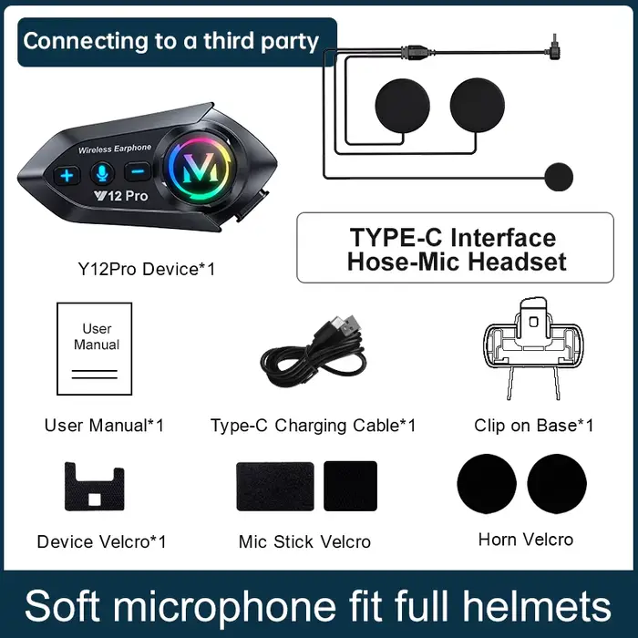 Y12 Pro casque de Moto Interphone casque Bluetooth 5.4 appel mains libres 500M pour 2 cavalier Inter