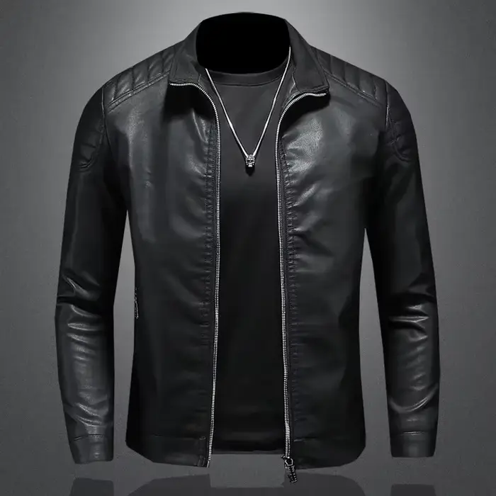 Hommes veste en cuir PU moto Streetwear Baseball extérieur Bomber manteau décontracté