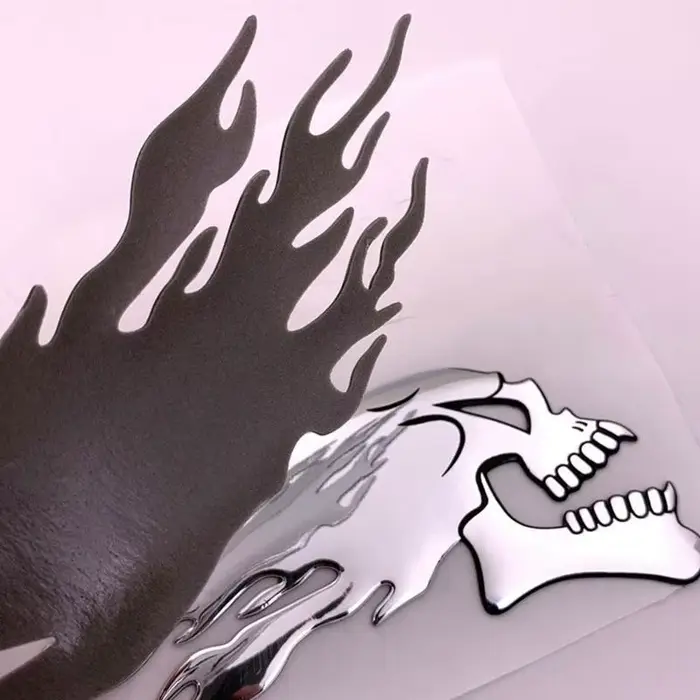 Autocollant de moto de voiture 3D, décalcomanies d'emblème de tête de crâne fantôme de flamme, décal