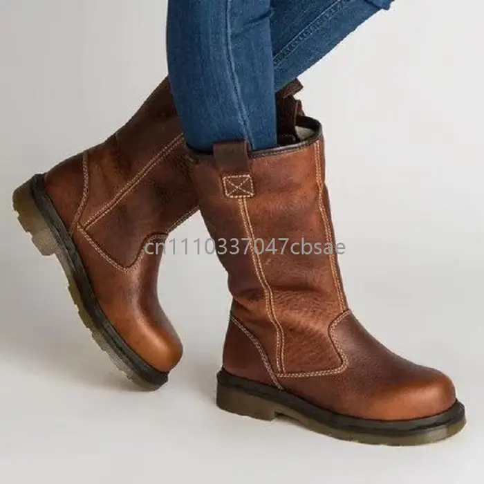 Bottes mi-mollet marron pour femmes, chaudes pour l'hiver, doublées de fausse fourrure, semelle en c