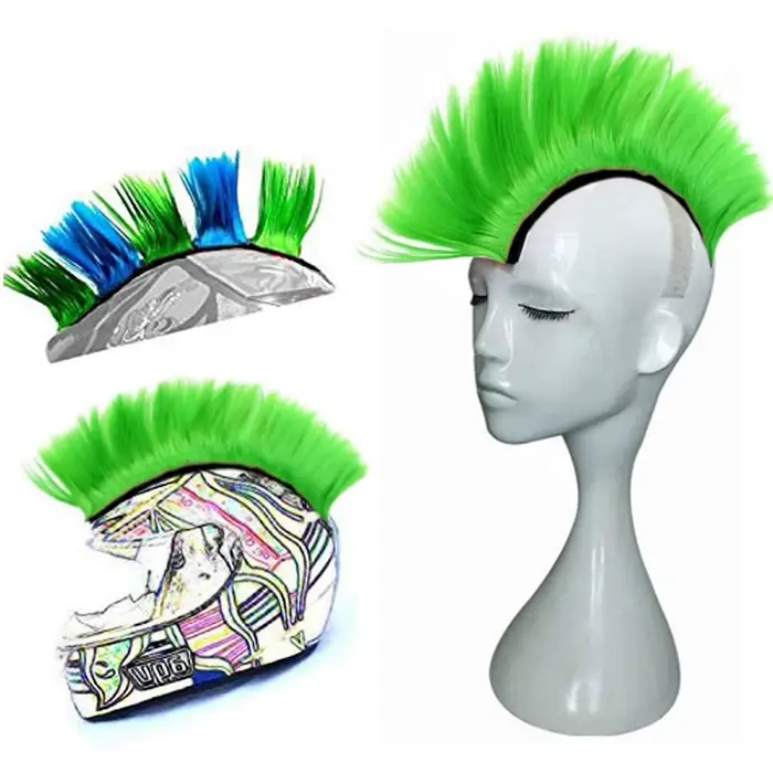 Perruques synthétiques Punk Mohawk avec décorations colorées de casque pour moto, accessoires de vél