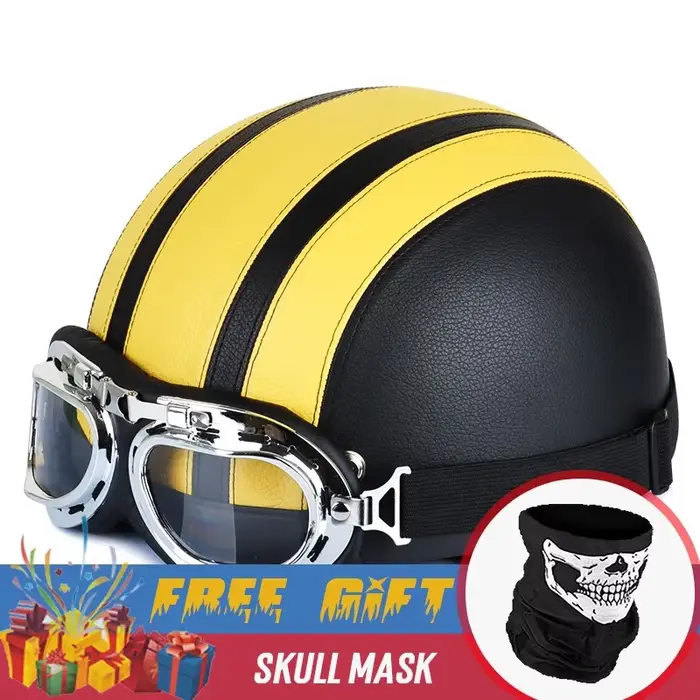 Casque de Moto en cuir moto équitation vintage Cruiser Touring demi-casques Moto vélo Scooter motard