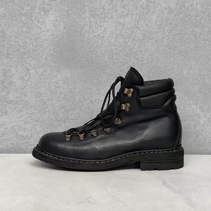 Bottes de moto en cuir véritable pour hommes, chaussures d'alpinisme à lacets en métal, bottes de ra