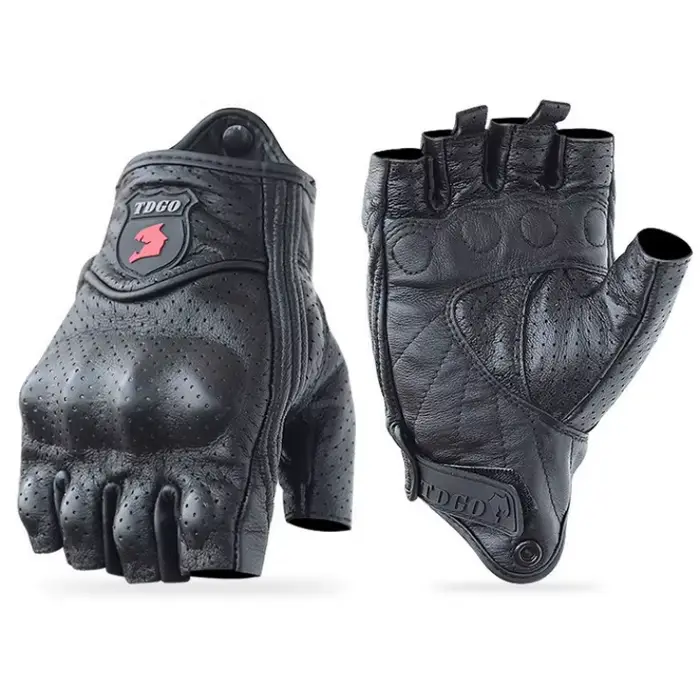 Gants de moto d'été sans doigts en cuir de chèvre, accessoires pour motocross, gants moto, guantes m
