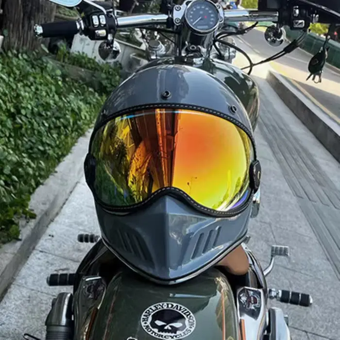 Casque de moto rétro, Vintage cafe racer, visage complet, approuvé DOT, Jet