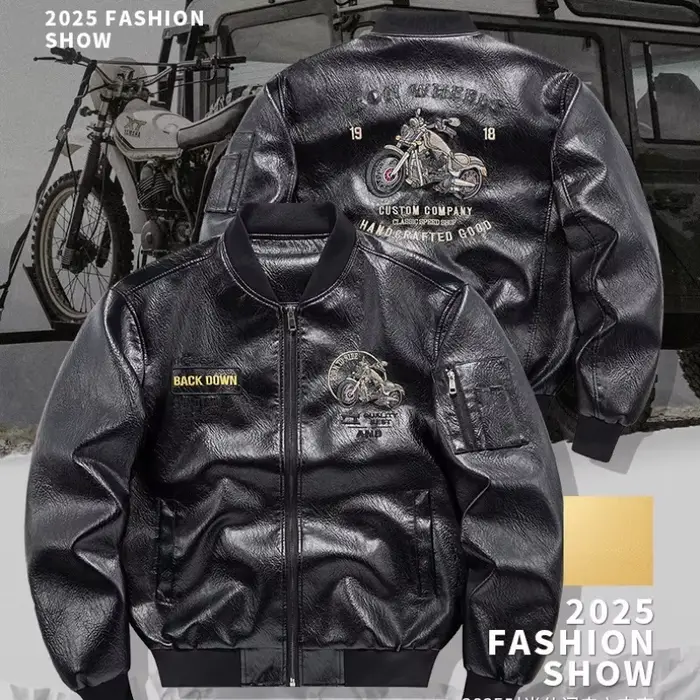Veste d'automne en cuir de moto brodée pour hommes manteau de motard américain
