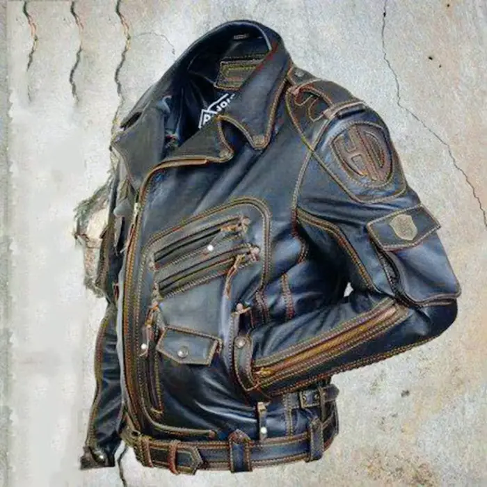Veste d'équitation de moto en cuir anti-chute pour hommes