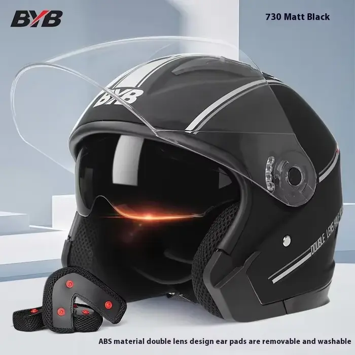 Casque ouvert rétro, demi-casque, tête de moto, Double lentille, visière légère, Scooter, voiture él