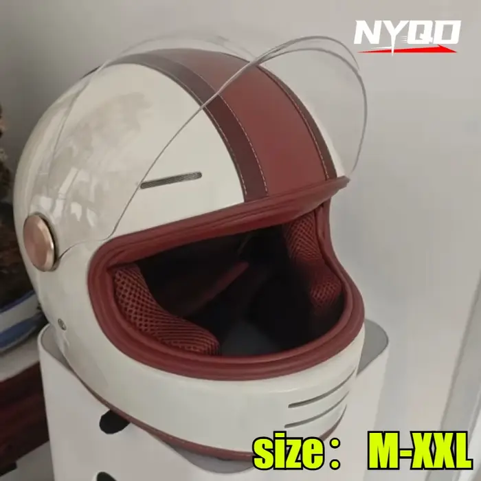 Casques de moto intégraux en cuir rétro avec lentille transparente