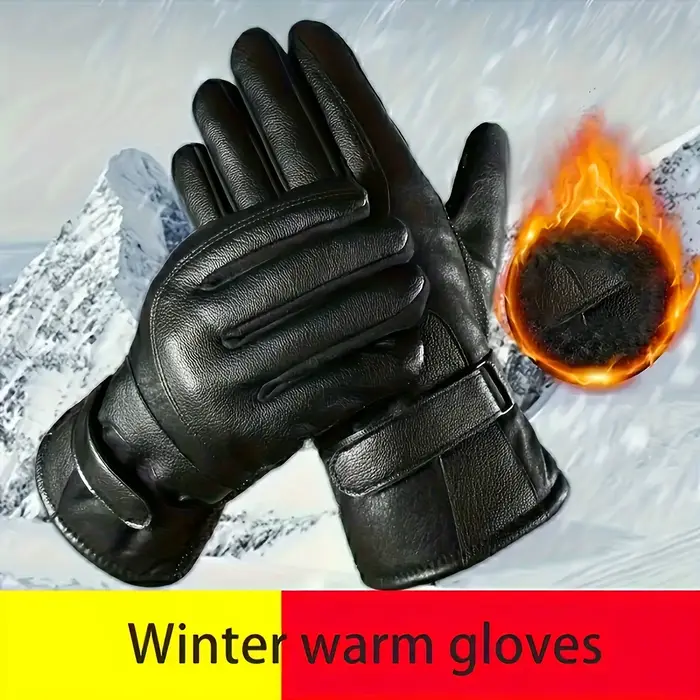 Gants d'hiver pour hommes compatibles avec les écrans tactiles, avec doublure en cuir PU pour plus d