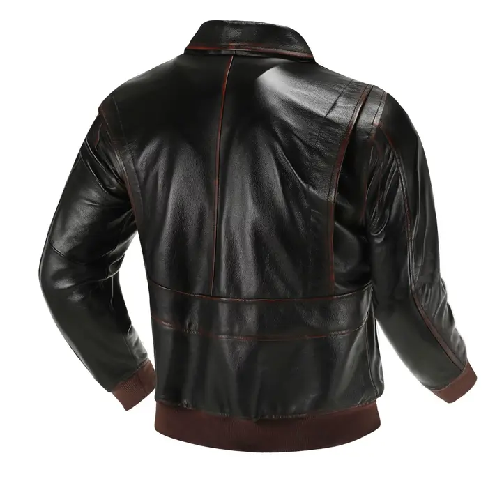 Veste de pilote militaire en cuir véritable pour hommes