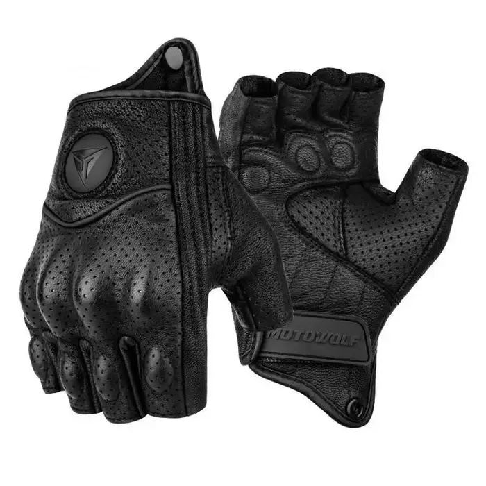 Gants de moto d'été sans doigts en cuir de chèvre