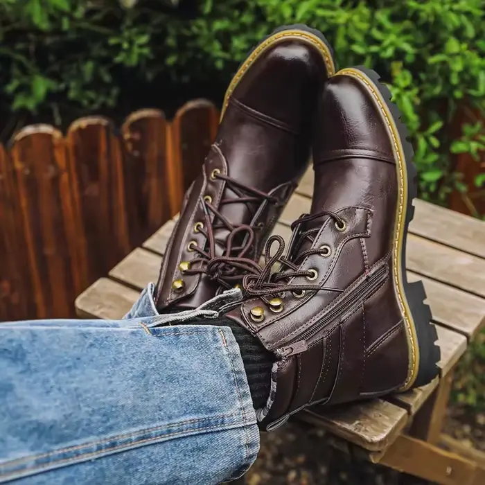 Bottines de moto en cuir pour hommes, chaussures de qualité, en métal, Double fermeture éclair, Oxfo
