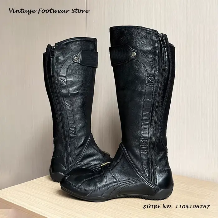 Bottes de moto à boucle de ceinture de style sportif Bout rond Plat avec chaussures tendance décontr