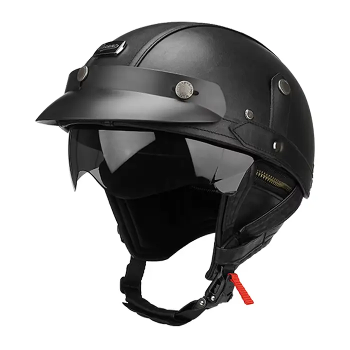 Demi-casque de moto en cuir, casque ouvert vintage, casques de sécurité anti-chute et anti-soleil, c