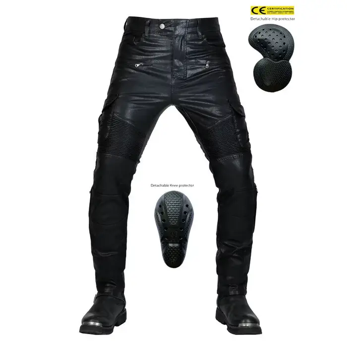 Pantalon de moto 2026 en cuir PU ajusté style rétro anti-chute coupe-vent pour hommes et femmes