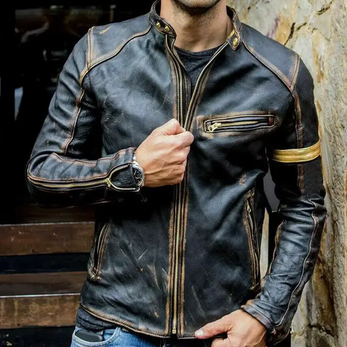 2025 automne moto veste en cuir hommes rue mode Bomber vestes décontracté col montant manteau