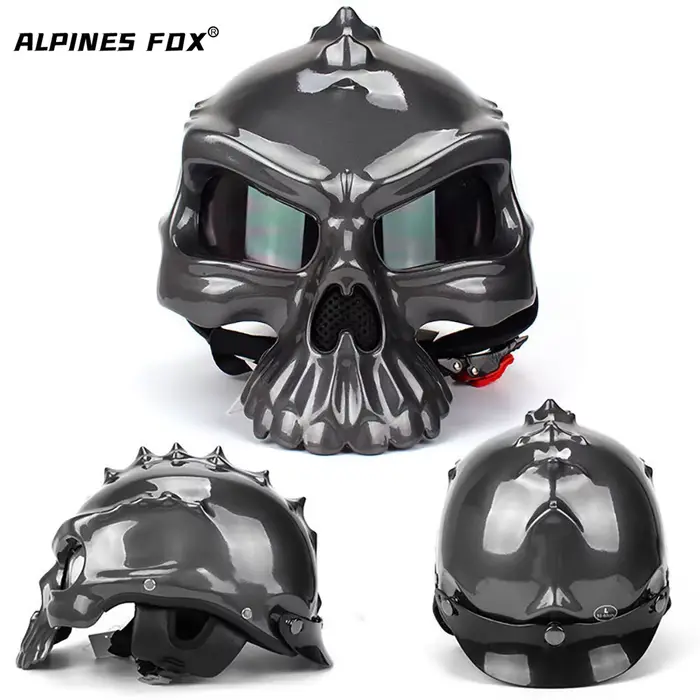Casque de moto demi-visage pour hommes et femmes, casque de sécurité vintage, crâne rétro, scooter, 