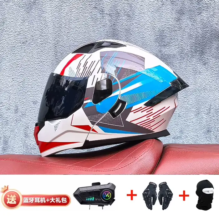 Nouveau casque de course professionnel de moto rabattable matériau ABS casques Bluetooth modulaires à double lentille