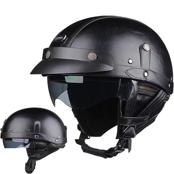Casque de Moto rétro PU quatre saisons casques équitation demi Scooter casque Moto hommes femmes
