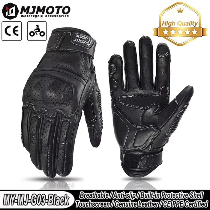 Gants de Moto classiques en cuir de chèvre, pour écran tactile, gants d'équitation, protection des d