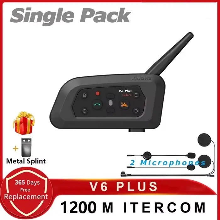 XINOWY V6 Plus Moto Casque Bluetooth Casque Interphone 1200M Interphone Communicateur Étanche 6 Cour