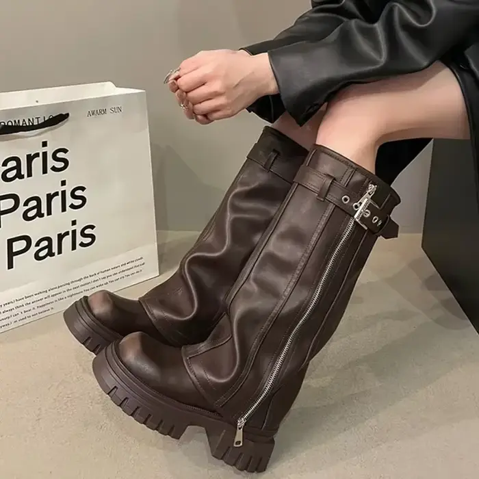 Bottes de motard à plateforme longue pour femmes