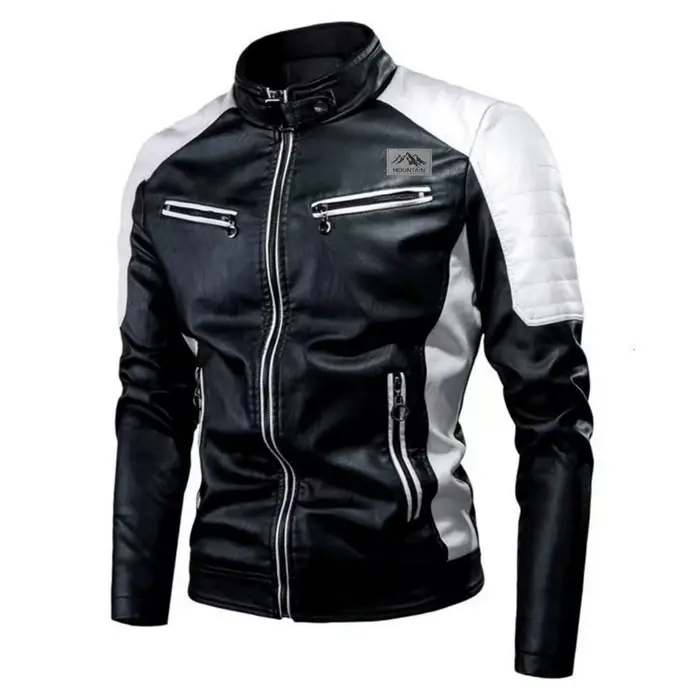Blouson moto décontracté patchwork pour homme