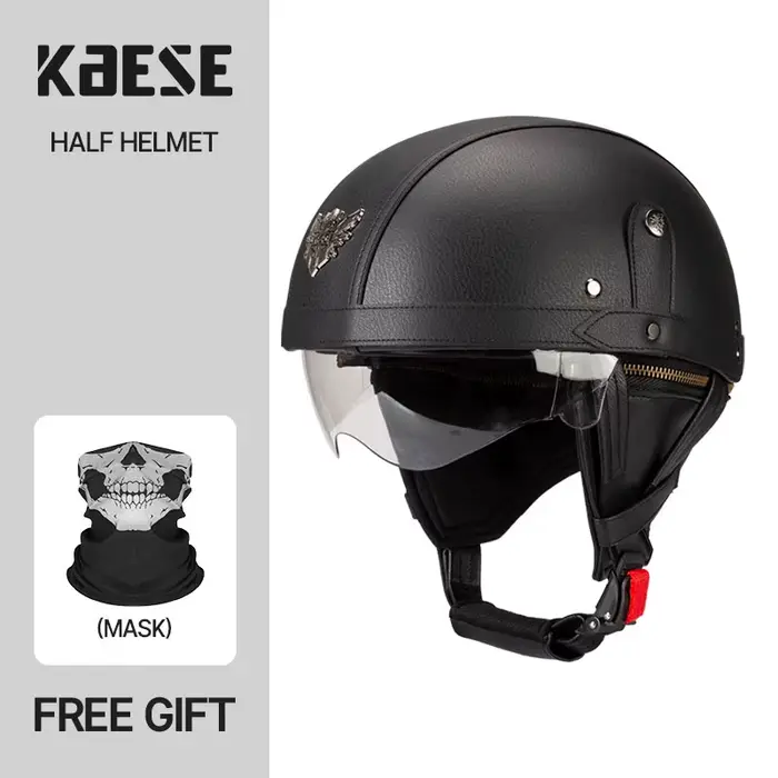 Casque de moto demi-visage Vintage casques de moto hommes femmes unisexe Scooter Casque d'été noir m