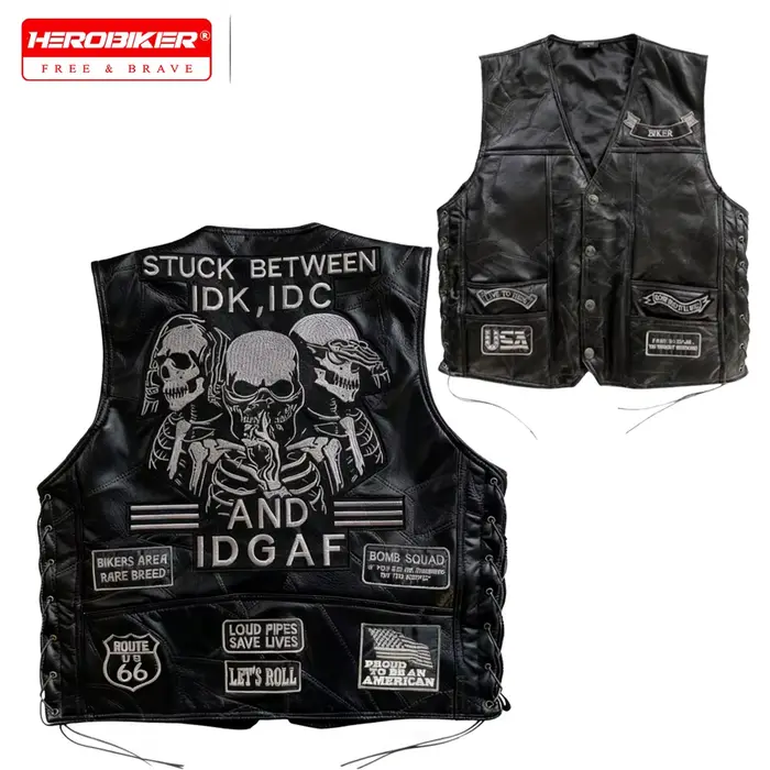 Veste de moto vintage pour homme en cuir véritable