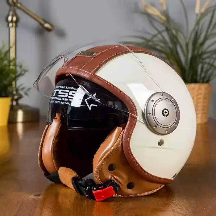 Casques de moto en cuir rétro certifiés ECE DOT, casque jet ouvert en ABS, double visière, pare-sole