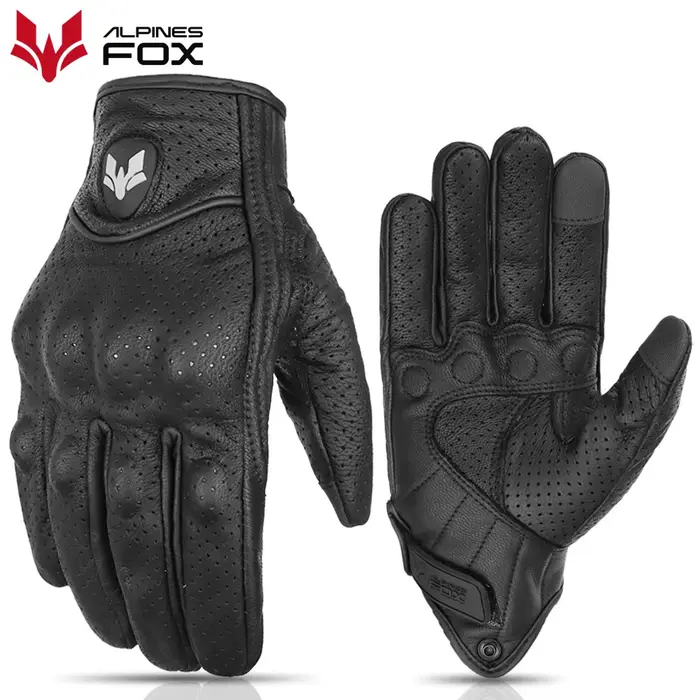 Gants de moto Vintage en cuir véritable, gants de course sur route, rétro pour hommes, équipement de
