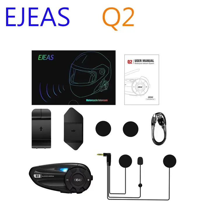 EJEAS Q2 Bluetooth 5.1 casque de moto casque Interphone paire rapide jusqu'à 2 coureurs Interphone s