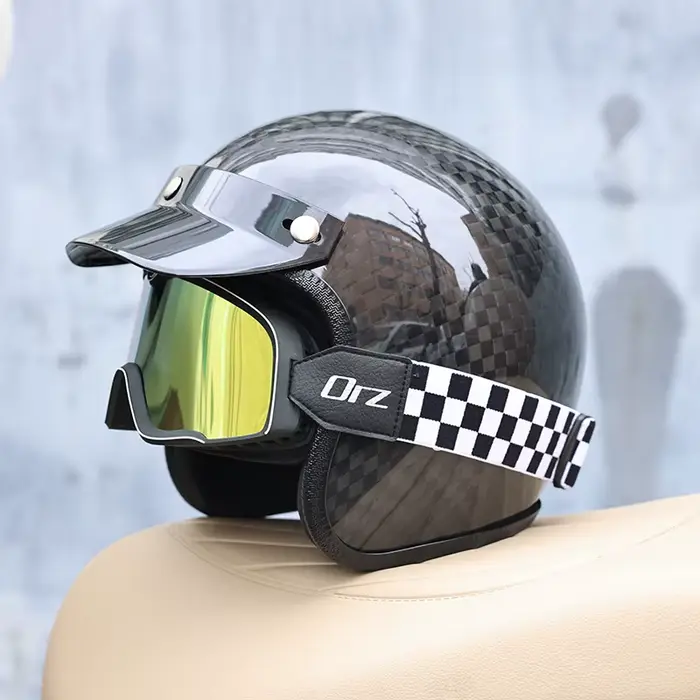 Orz casque de moto de croisière rétro en Fiber de carbone pour hommes et femmes casque 3/4 demi-casq