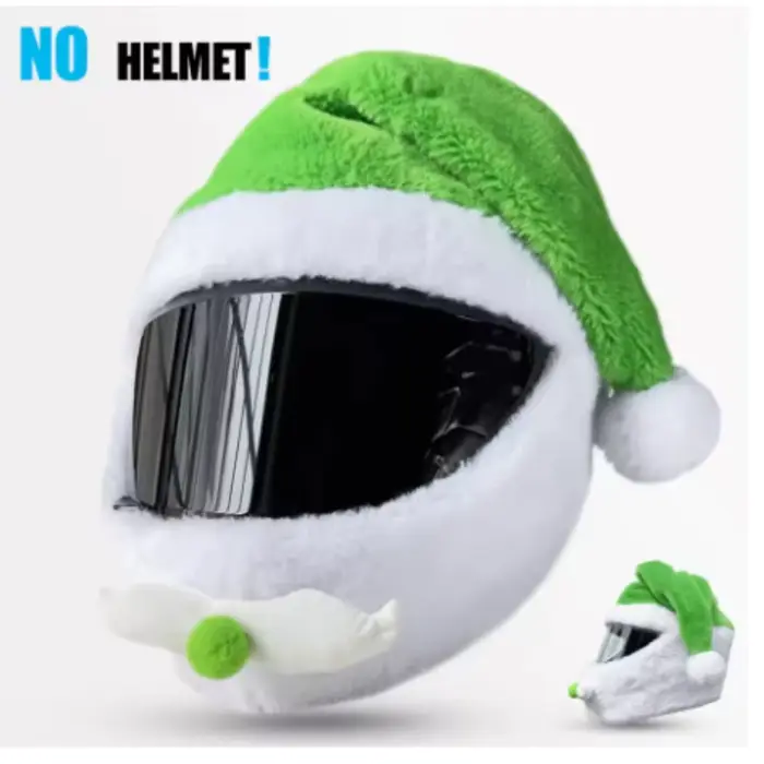 Housse de casque intégral de moto en peluche verte motif animal de dessin animé, protection en tissu