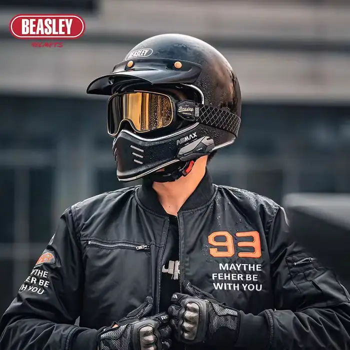 BEASLEY rétro casque complet moto autoroute croisière classiques café Racer Cascos ECE Vintage lunettes s-xxxl noir blanc casques