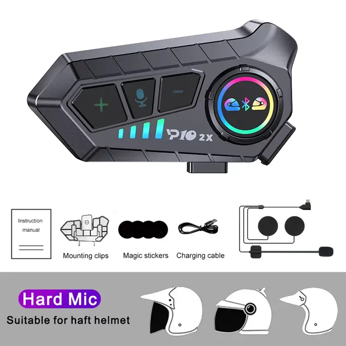 KEBIDUMEI 1/2x Interphone moto casque casque BT 5.3 pour 2 coureurs intercommunicateur 300M étanche 