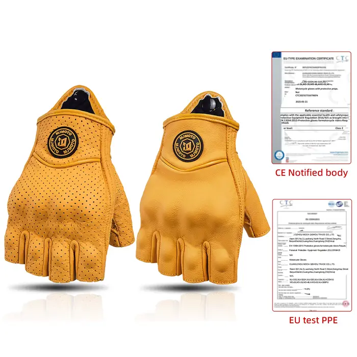 MJMOTO rétro cuir moto demi doigt gants écran tactile Motocross gants coque dure Protection moto gan